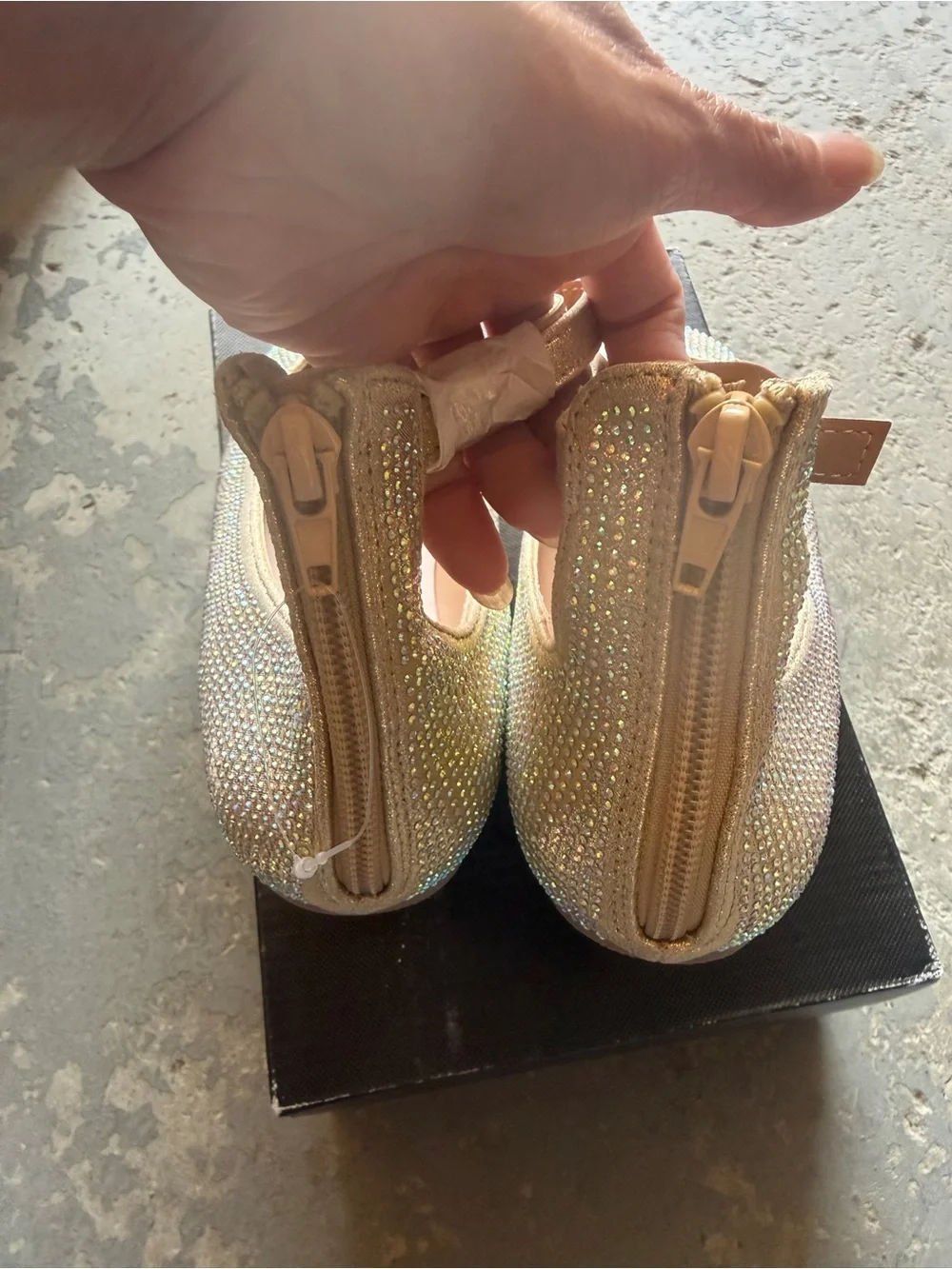 “New” INC Sparkle Ankle-Strap Ballet Flats in Iridescent Gold size3